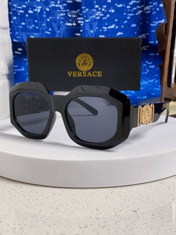 Versace Black Geometric Sunglasses with Gold Medusa Temples