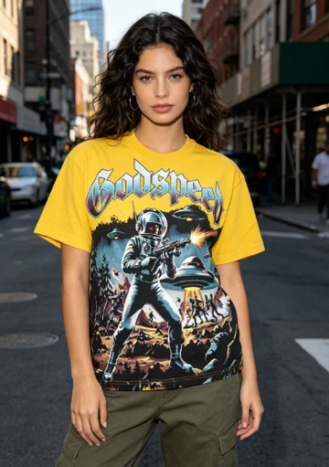 Godspeed American rock street style washed retro short-sleeved T-shirt