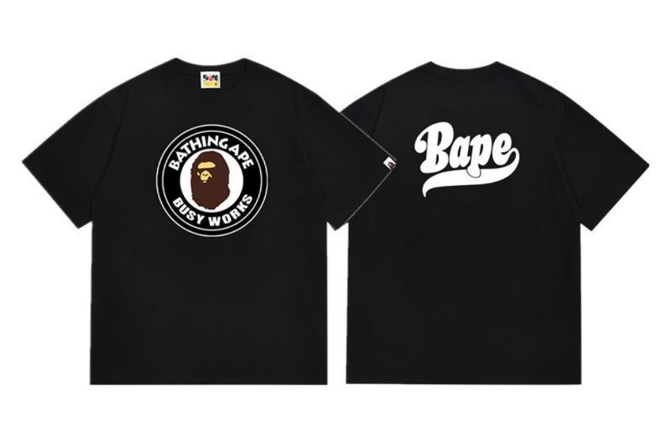 Black BAPE T-Shirt with "BATHING APE BUSY WORKS" Logo (Front & Back)