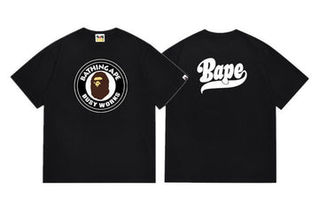 Black BAPE T-Shirt with "BATHING APE BUSY WORKS" Logo (Front & Back)