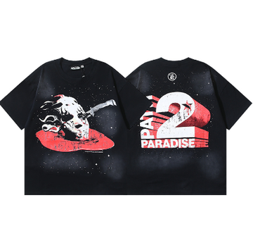 Hellstar Washed Retro Trendy Print Short-Sleeve T-Shirt