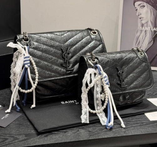 YSL Saint Laurent crackle pattern Niki chain messenger bag