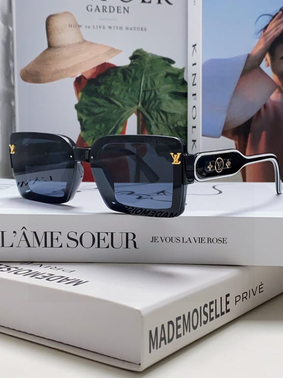 LV Black Square Sunglasses with Gold Logo