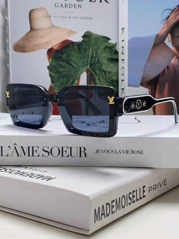 LV Black Square Sunglasses with Gold Logo