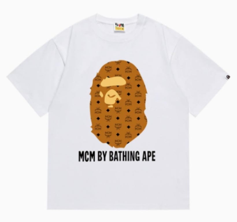 White BAPE x MCM Collab Monogram Ape Head T-Shirt