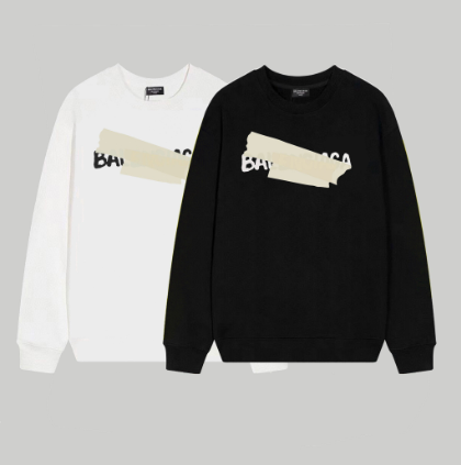 Balenciaga 23S New Unique Printed Crew Neck Sweatshirt with Cover-up Tape