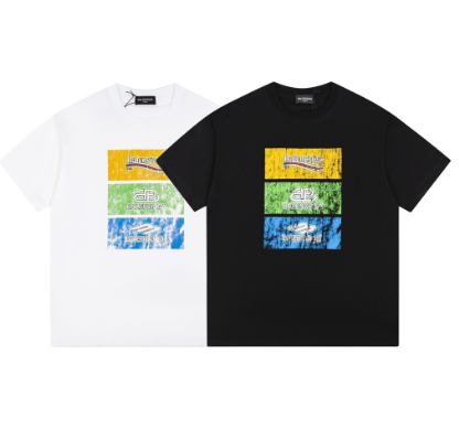 Balenciaga Tricolor Ripped Print Short-Sleeve