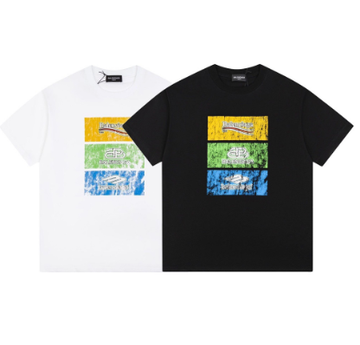Balenciaga Tricolor Ripped Print Short-Sleeve