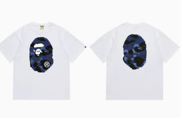 White BAPE T-Shirt with Blue Camo Ape Head (Front & Back)