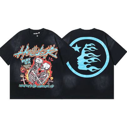 Hellstar Washed Retro Trendy Print Short-Sleeve T-Shirt