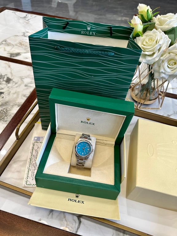 Rolex Oyster Perpetual Turquoise Dial Steel Bracelet