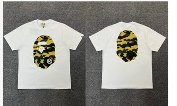 White BAPE T-Shirt with Yellow Camo Ape Head (Front & Back)