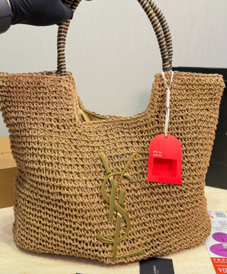 Saint Laurent Raffia Straw Woven Shopping Bag