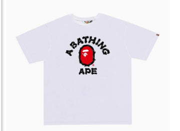 White BAPE "A BATHING APE" Brushstroke College Logo T-Shirt