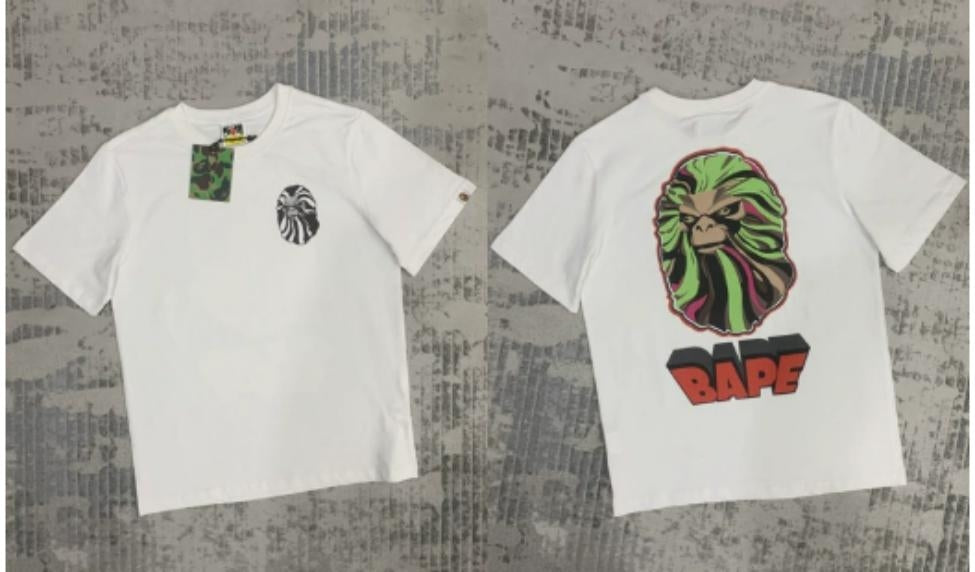 White BAPE Zebra Print Ape Head T-Shirt (Front & Back)