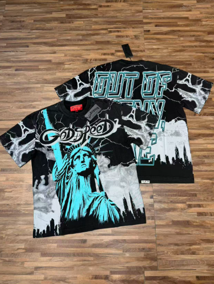 Godspeed American rock street style washed retro short-sleeved T-shirt