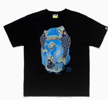 Black BAPE Koi Fish Print Ape Head T-Shirt
