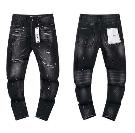 Black Washed Slim Denim Jeans with Paint Splatter and Heavy Distressing