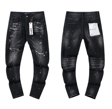 Black Washed Slim Denim Jeans with Paint Splatter and Heavy Distressing