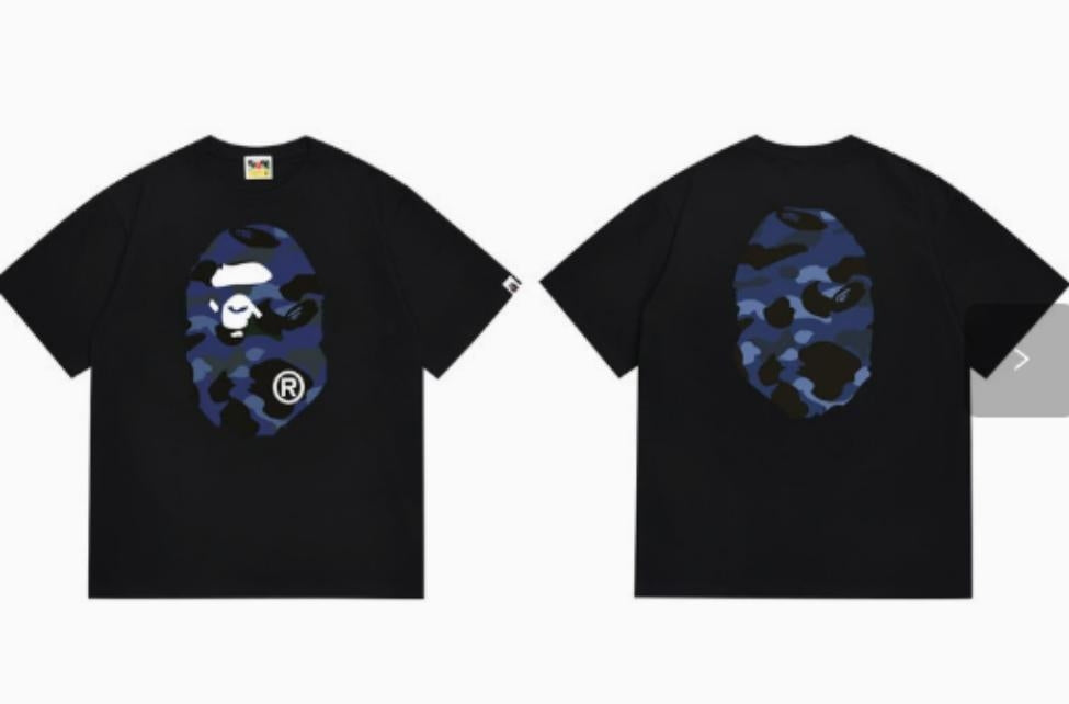 Black BAPE T-Shirt with Blue Camo Ape Head (Front & Back)
