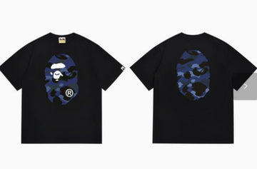 Black BAPE T-Shirt with Blue Camo Ape Head (Front & Back)