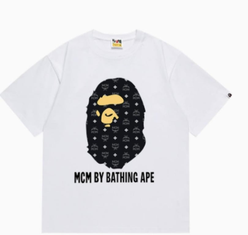 White BAPE x MCM Collab Monogram Ape Head T-Shirt
