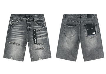 Black Washed Denim Shorts with Multi-Rip Knee Distressing