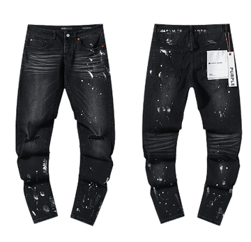 Black Washed Slim Denim Jeans with Heavy White Paint Splatter and Distressing