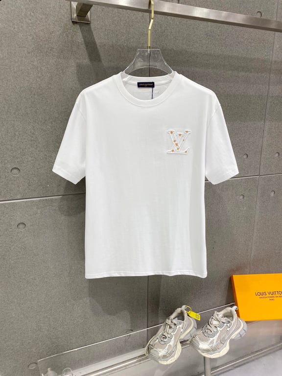 Louis Vuitton pure cotton latest fabric (highest version) with logo pattern, fashionable and simple trendy short-sleeved shirt