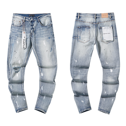 Light Blue Washed Slim Denim Jeans with White Paint Splatter and Knee Distressing