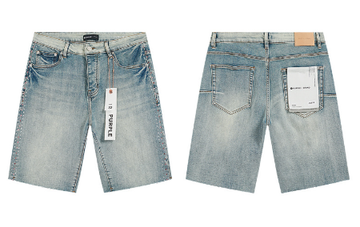 Light Blue Washed Denim Shorts with Rhinestone Studded Trim Along Side Seams