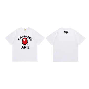 White BAPE T-Shirt with Red Ape Head Logo and "A BATHING APE" College Print