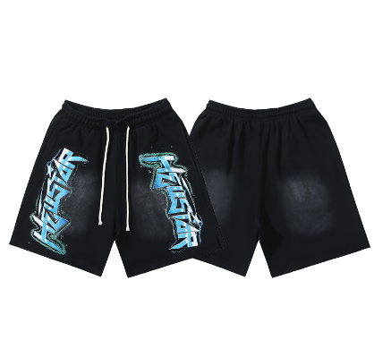 Hellstar Distressed Casual Shorts with Washed and Splattered Ink