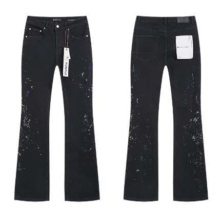 Black Flared Denim Jeans with Multicolor Paint Splatter