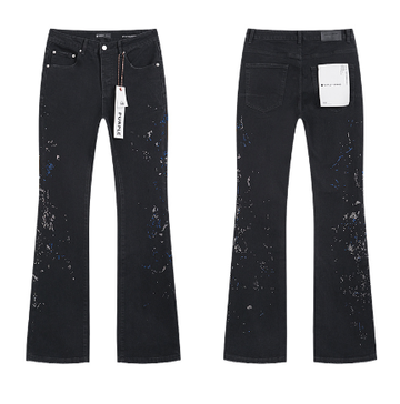 Black Flared Denim Jeans with Multicolor Paint Splatter