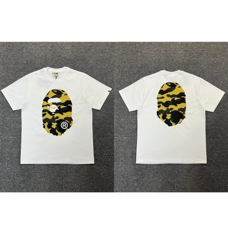 White BAPE T-Shirt with Yellow Camo Ape Head (Front & Back)