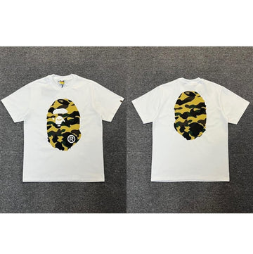 White BAPE T-Shirt with Yellow Camo Ape Head (Front & Back)