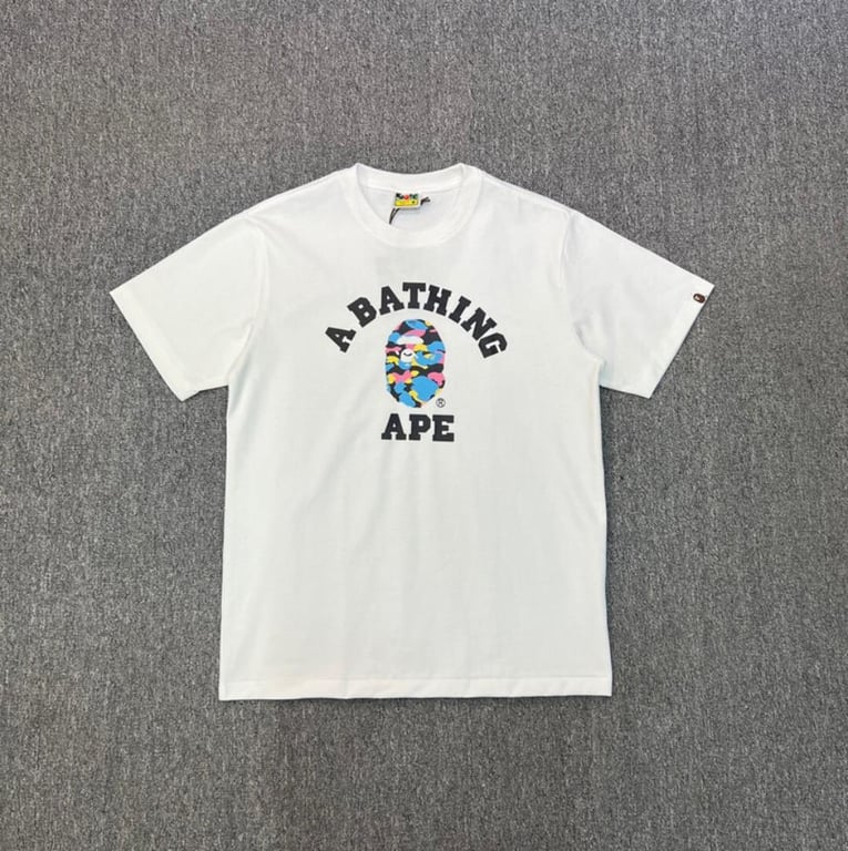 White BAPE T-Shirt with Multicolor Camo College Logo