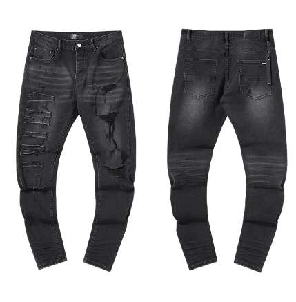 Black Washed Denim Jeans with Embossed AMIRI Logo and Distressing