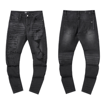 Black Washed Denim Jeans with Embossed AMIRI Logo and Distressing