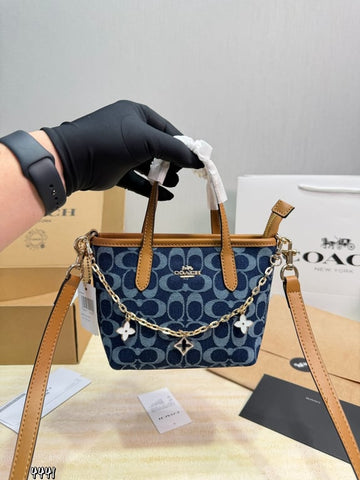 Mini City Tote Bag with Clover Charm (Denim Signature Canvas)