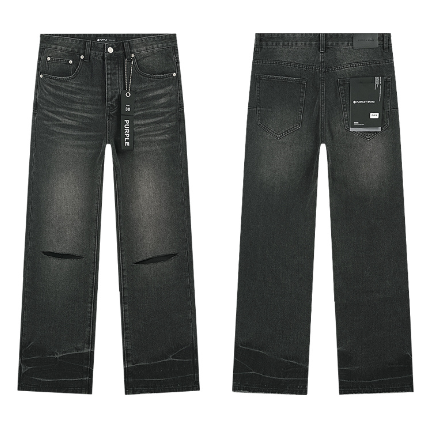 Black Washed Wide-Leg Denim Jeans with Knee Slit Distressing