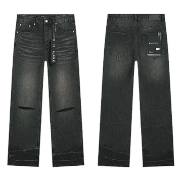 Black Washed Wide-Leg Denim Jeans with Knee Slit Distressing