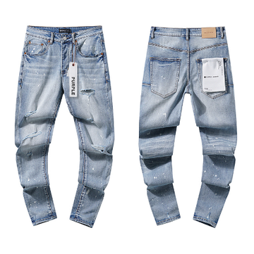 Light Blue Washed Slim Denim Jeans with Paint Splatter and Distressing