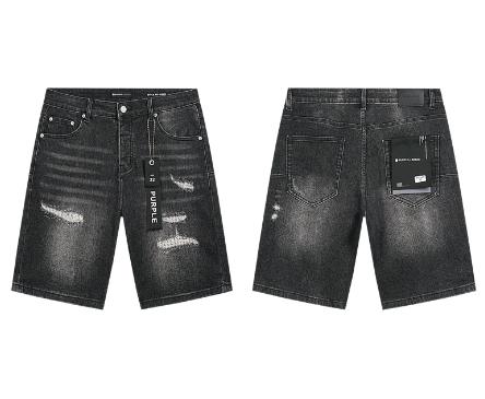 Black Washed Denim Shorts with Classic Whiskering Fading and Knee Distressing