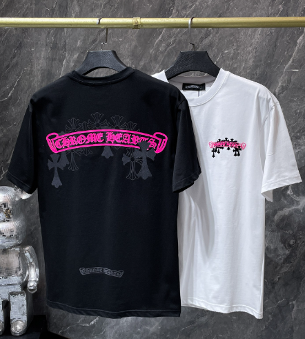 Chrome Hearts Pink Gothic Scroll Cross Tee