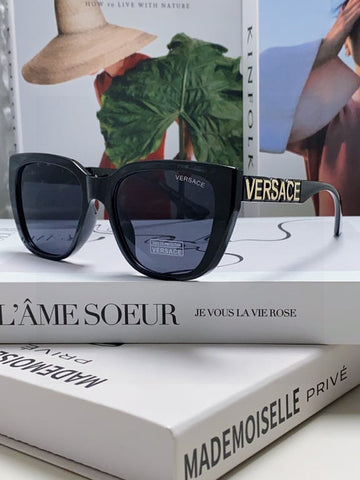 Versace Black Cat-Eye Sunglasses with Gold Logo Temples