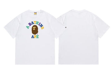 White BAPE T-Shirt with Multicolor "A BATHING APE" College Logo