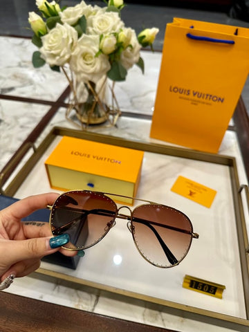 LV Studded Aviator Sunglasses (Gold/Brown Gradient)