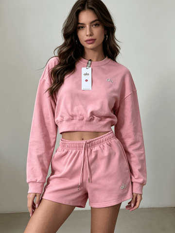 Women's ALO Short Crew Neck Suit (Pink)